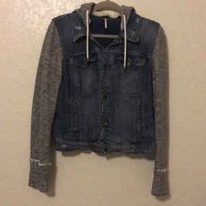 Free People Knit Hooded Denim Jacket